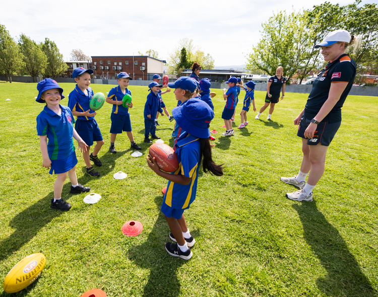 Students participating in AFL Clinic.
