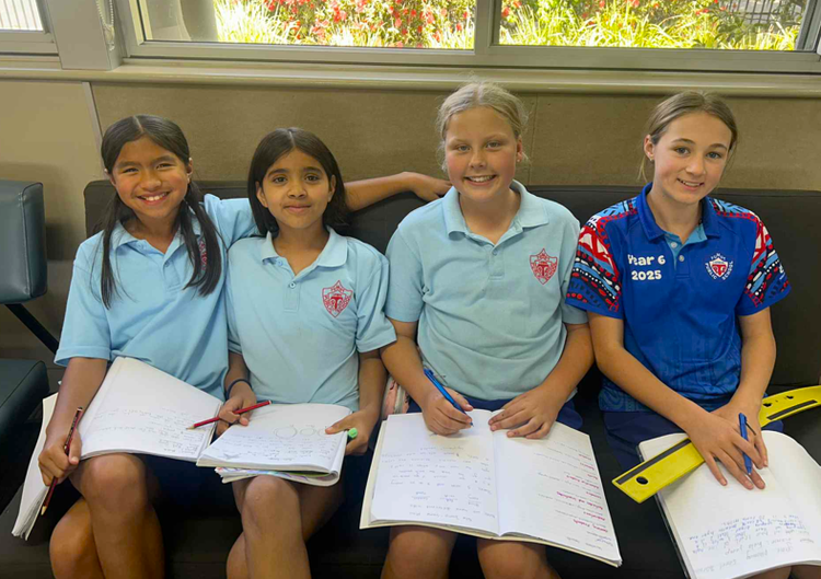 Students working together in class.